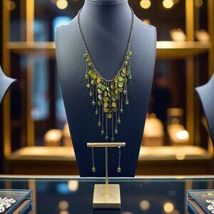 Bronze Tone‎ Green Iridescent Statement Necklace Earrings Set Boho Festival Y2K